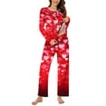 thumbnail image 5 of CZHJS Valentine's Day Womens Pajamas for Women Set Long Sleeve Festival Party Holiday Loungewear Matching Outfits Pj Sets Plus Size Pajama Wide Leg Pants and Scoop Neck Shirts Sets&nbsp; 2 Piece, 5 of 7