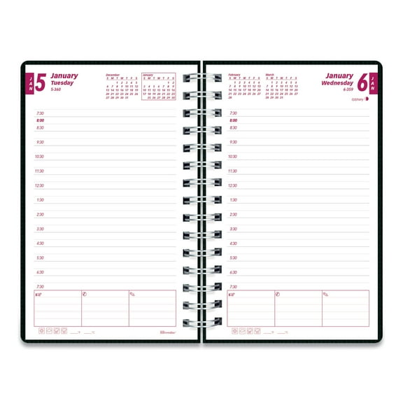 1PC Brownline DuraFlex Daily Planner, 8 x 5, Black Cover, 12-Month (Jan to Dec): 2024