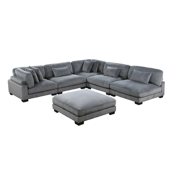 Lexicon Traverse 6-Piece Corduroy Modular Sectional with Ottoman in Gray