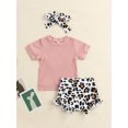 thumbnail image 3 of Seyurigaoka Baby Girls Shorts Set, Short Sleeve T-shirt with Elastic Waist Leopard Print Shorts Summer Casual Outfit, 3 of 8