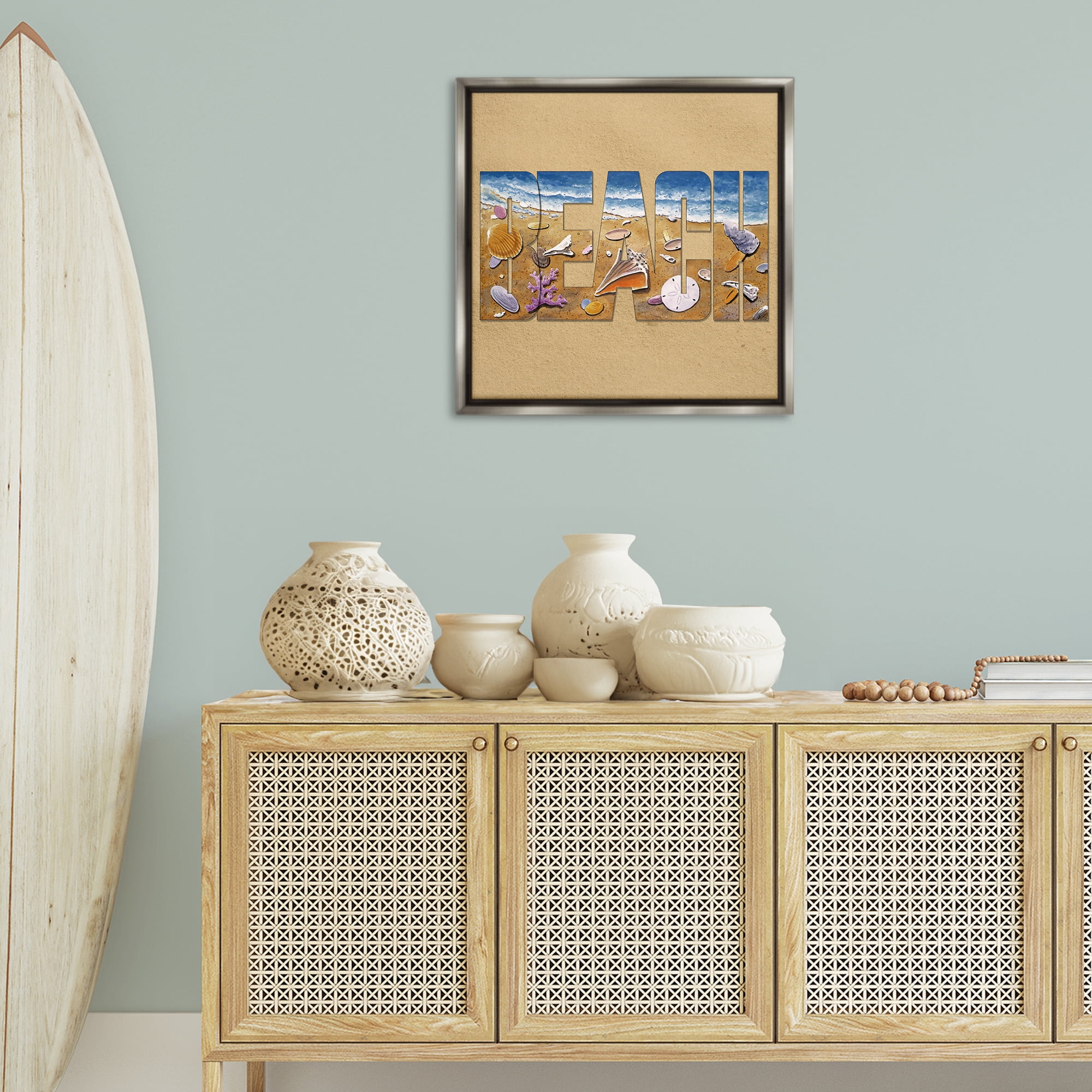 Stupell Industries Beach Letters Outline Nautical & Beach Painting Gray Floater Framed Canvas Art Print Wall Art, 25 x 25