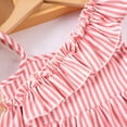 thumbnail image 5 of Vunhao Fashionable Toddler Girls' One-Shoulder Ruffled Short Sleeve Striped Two-piece Set with Straight Pants, Comfortable for Daily Wear,Pink,Size 4 T, 5 of 7