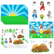 AJKSFHIU Scene Stickers,Religious Easter Scene Decor,Make An Easter He Lives Sticker, Scenes Resurrection Stickers for Kids Indoor, Bible Games Religious Education Activities Diy Crafts , 12pc
