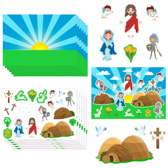 Easter Resurrection Scene Set Easter Stickers Set 12 Stickers 12 Scene Cards Resurrection Scene Stickers Puzzle Decoration Stickers Set