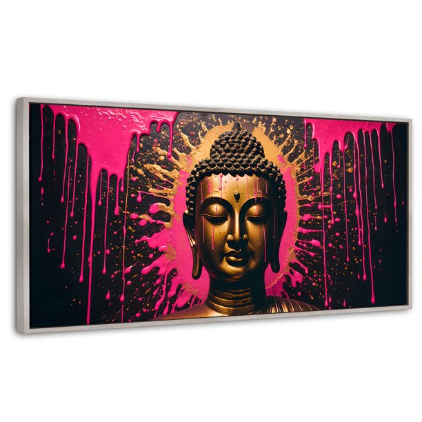 Cuadro Decorativo Canvas Revolution Marco Flotante Buda Reflejo Oro Rosa 120x60