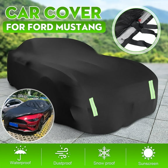 Waterproof Car Cover Fit for Mustang GT 1994-2024, UV Dust Rain Proof Outdoor Protection for All Weather with Windproof Straps, Black