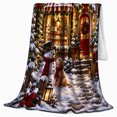 thumbnail image 2 of Snowy Bakery Village Illustration Festive, Festive Pet Portrait Pattern, Warm Flannel Blanket for Living Room and Reading Nook, Dog Lovers Christmas Gift, Pet Lover Home Decor, 2 of 9