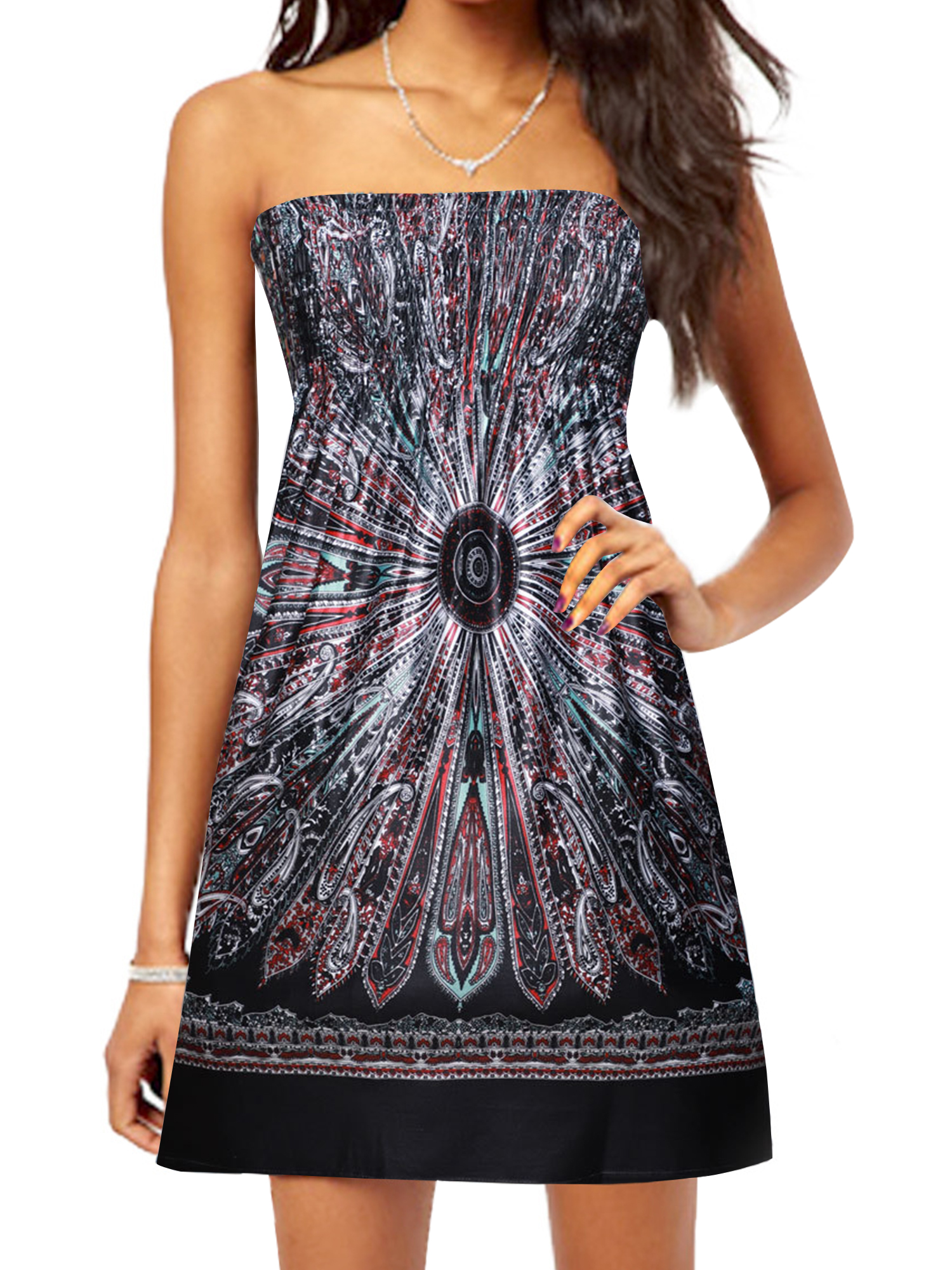 Frontwalk Summer Casual Mini Beach Dresses for Women Sexy Strapless