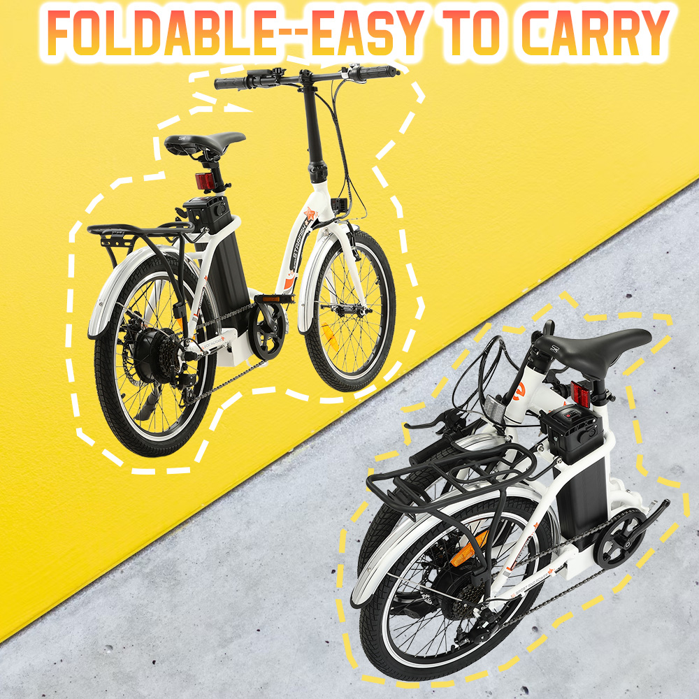 Ecotric E-Ride Electric Beginner Bike Waterproof Lightweight Folding 20 In. 350W 36V with Removable Battery 7 Speed for Girls Boys Teenagers Adults A-E516646