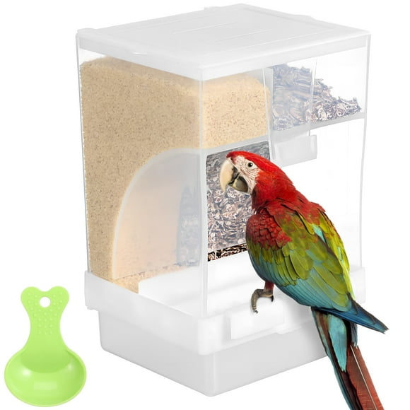 1 juego de comedero automático para pájaros, transparente, para periquitos, contenedor de comida, accesorios de jaula con cuchara.