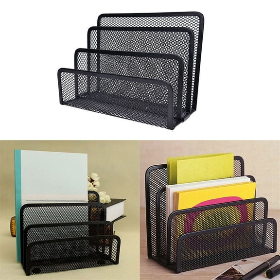 Folder Holder Desk, Mail Organizer Letter Holder for Desk Metal Mesh with 6 Vertical Upright Compartments