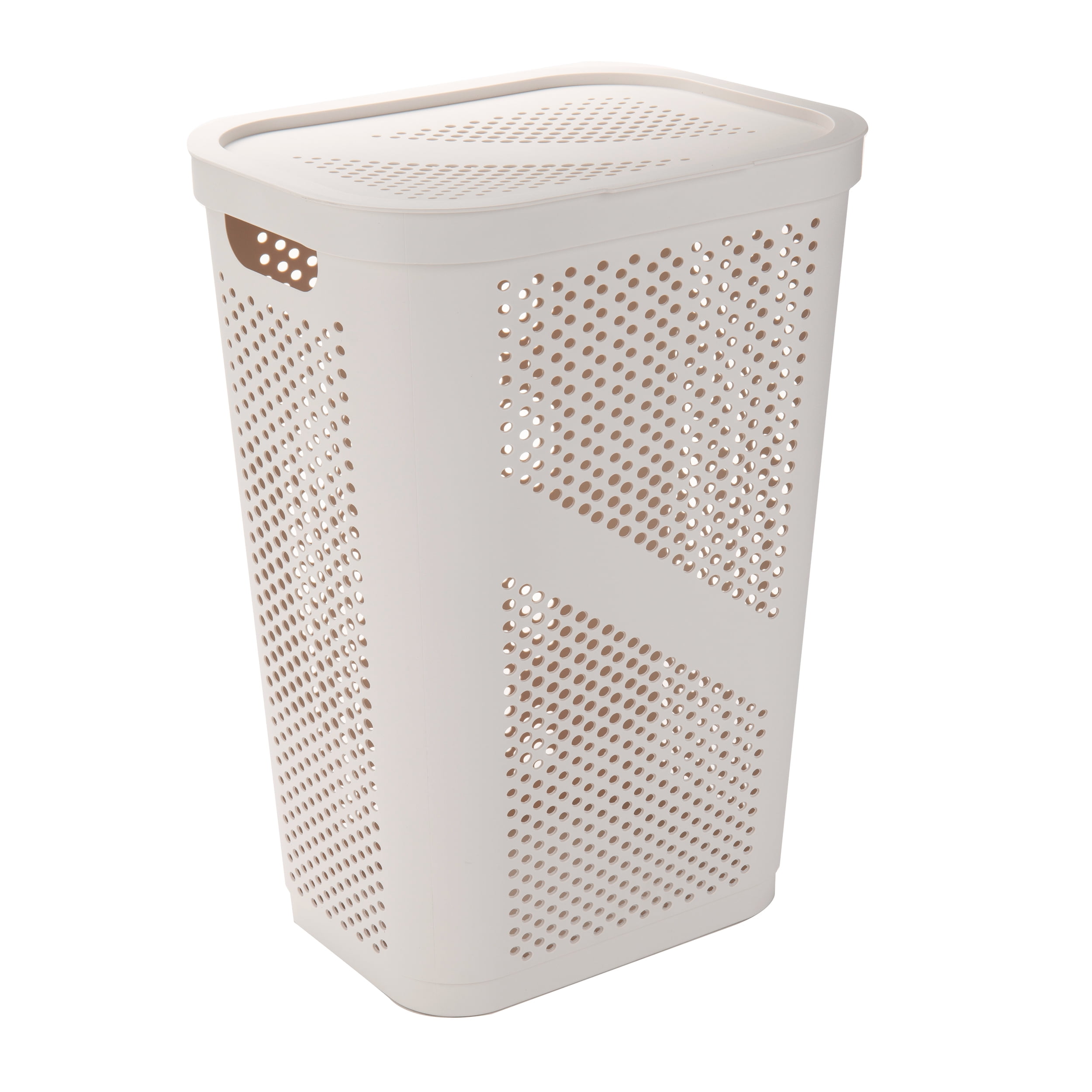 Mind Reader 60L Slim Laundry Hamper, Clothes Basket, Lid, Ventilated, Plastic, Set of 2, Ivory