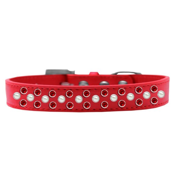 Dog, Puppy Pet Fashion Collar, "Pearl and Red Crystal Rimsets Sprinkles"