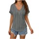 thumbnail image 3 of Mujeres Manga Larga Tops Moda Color Sólido Blusa de Lino con Botones Decorativos Y Rayas Cuello Redondo, Casual 3/4 Manga Tee para la Primavera Trajes Diarios, 3 of 6