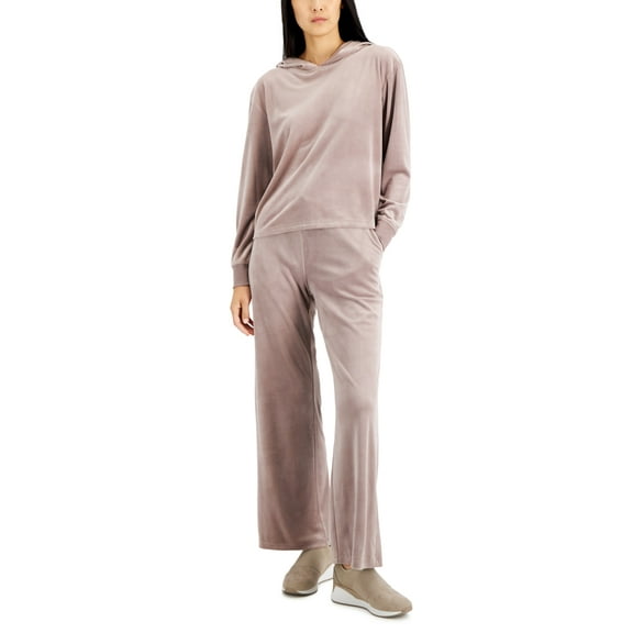 Alfani Women's Long Sleeve Hooded Velour Pajama Set, Lavender Petal XXL