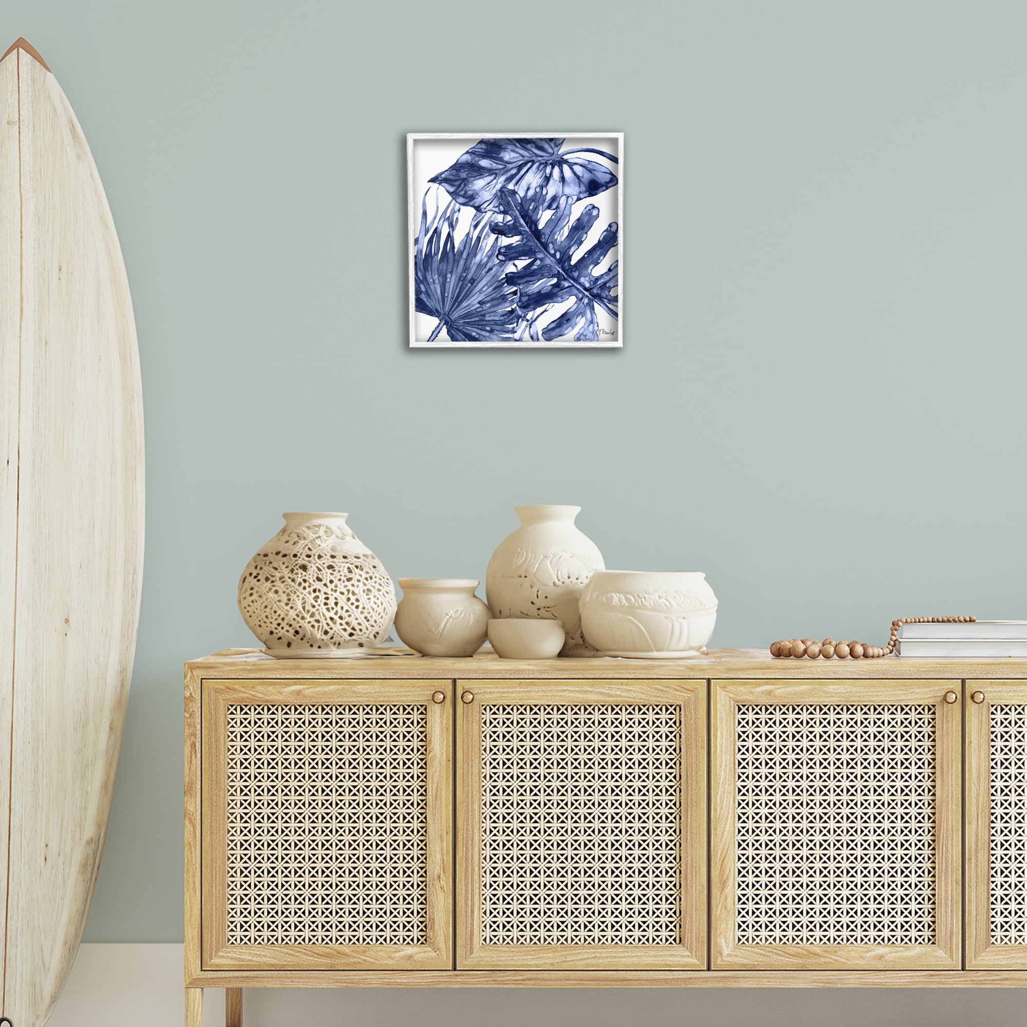 Stupell Industries Hued Palm Fronds Botanical & Floral Painting White Framed Art Print Wall Art, 17 x 17