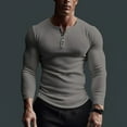 thumbnail image 3 of Lohuatrd Men Spring Autumn Shirt Top Button V-Neck Long Sleeve Solid Color Breathable Top Fitness Shirt Clothing, 3 of 7