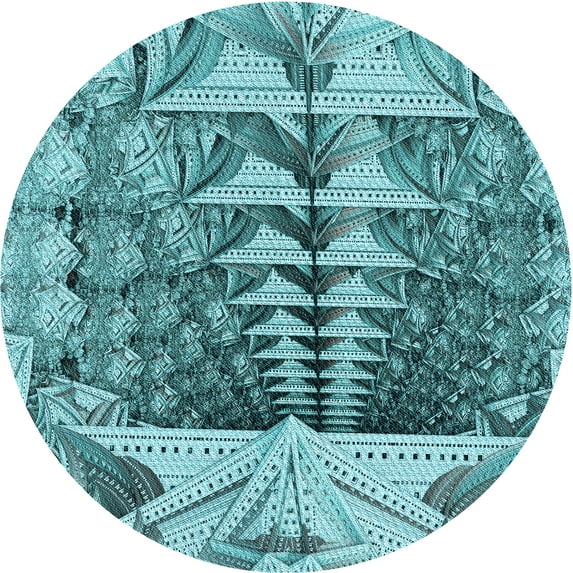 Ahgly Company Machine Washable Indoor Round Transitional Teal Green Area Rugs, 4' Round