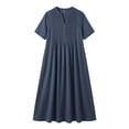thumbnail image 6 of IUYRTFE Women's V Neck Short Sleeve Maxi Dress Cotton Linen Loose Fit Summer Casual Long Vacation Dress, 6 of 6