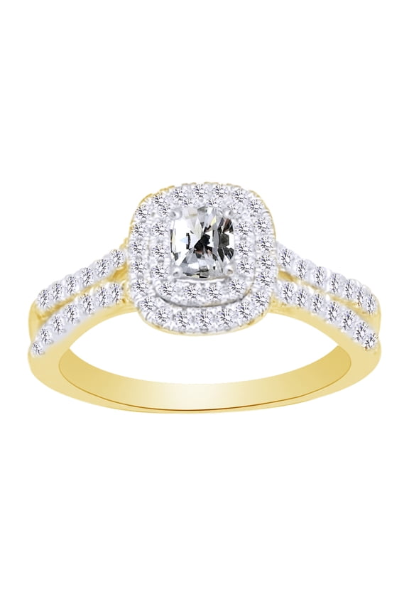(0.62 cttw) White Natural Diamond Cushion Shape Pinched Shank Double Halo Engagement Wedding Ring In 14k Yellow Gold With Ring Size 14