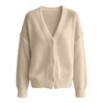 thumbnail image 4 of Women's Solid Color Deep V Neck Open Front Button Down Oversized Short Knit Cardigan Sweater Jacket, Soft Skin-Friendly Warm Cozy 2026 Trendy Outerwear for Fall Winter Casual Lounge Street Beige, 4 of 4