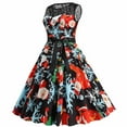 thumbnail image 2 of BLTIBY Women's Vintage Christmas Dress Printed Xmas 1950s Rockabilly Swing Dresses Sleeveless Round Neck Lace Cocktail Prom Party Dress Outfits with Belt Red XXL, 2 of 9