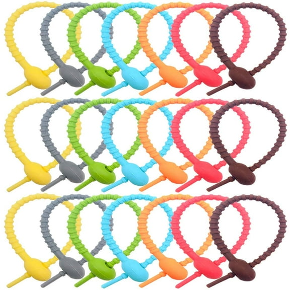 21 Pieces Colorful Silicone Twist Ties,Cable Cord Wraps Management Organizer, All-Purpose Bag Sealing Clips,Reusable Bread Tie, Food Saver, Household Snake Straps,Electronics Wire Strips,21cm/8.26in