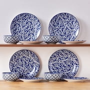 MALACASA 12 Pieces Dinnerware Sets, Porcelain Plates and Bowls Set for 4, Blue and White Porcelain Dish Set, White Orchid Pattern