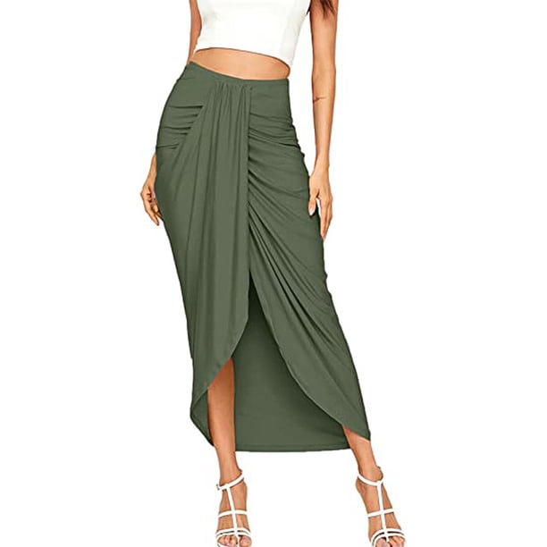 Minnieouse de poliéster para mujer, reemplazo Irregular de otoño, fácil de combinar, Color sólido, plisado, para oficina, viaje, faldas, ropa Prendas para la parte inferior del cuerpo XXL Verde
