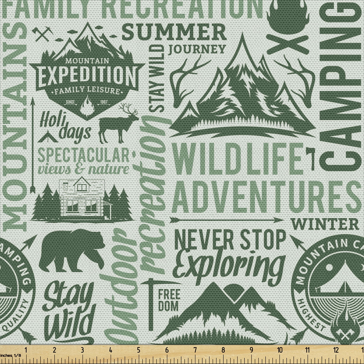 Camping Upholstery Fabric by the Yard, Outdoors Recreation Wildlife