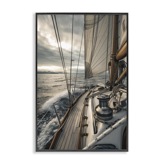 Stupell Industries Coastal Sailing Boat Wake Waves Black Framed Giclee Art, 12 x 18, by LSR Design Studio
