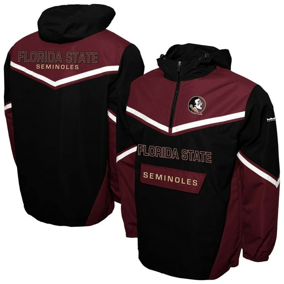 Men's Franchise Club Black Florida State Seminoles Action Anorak Half-Zip Jacket