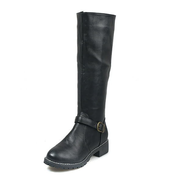 CEHVOM Winter Warm Women's Rivets Zipper Hoof Heels Riding Horse Mid Calf Boots