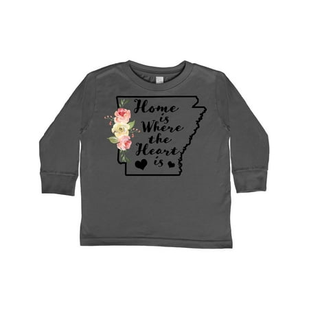 

Inktastic Arkansas Home Where the Heart is with Watercolor Floral Gift Toddler Boy or Toddler Girl Long Sleeve T-Shirt