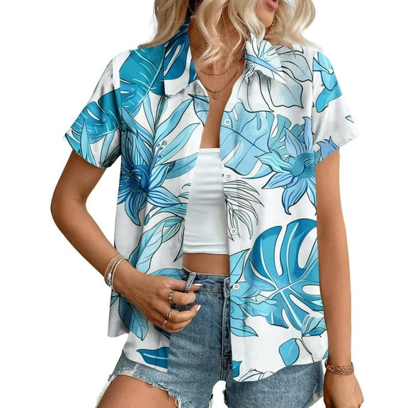 Blczomt Women's Tops Summer Button Down Shirts Cardigan Casual Hawaiian Womens Shirts