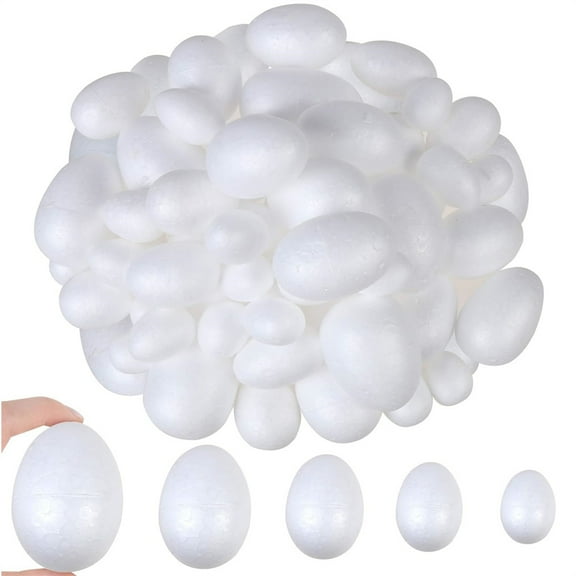 5 Sizes Easter Fake Eggs,White Craft Eggs,Smooth Foam Eggs,Handmade DIY Painting Solid Eggs,for Easter Halloween Christmas Holiday Crafts Making School Home Decoration 90 Pcs