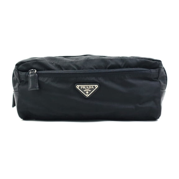 Pre-Owned Prada clutch bag pouch in nylon and leather black for men women, r10861a (Good)