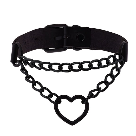 1 PC Goth Heart Chain Choker Necklace, PU Leather Choker, Gothic Punk Grunge Emo Necklace, Halloween Christmas Jewelry Gift for Women, Men