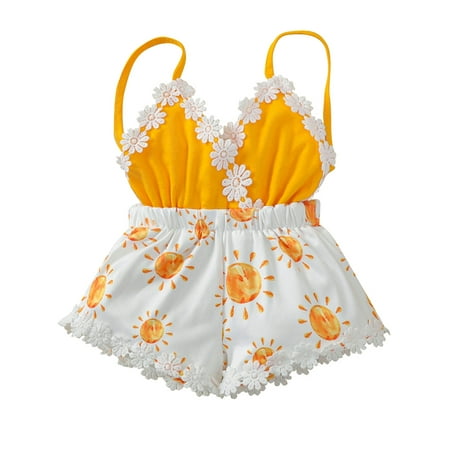 

Gupgi Newborn Casual Style Romper Baby Girl Sleeveless V-Neck Playsuit