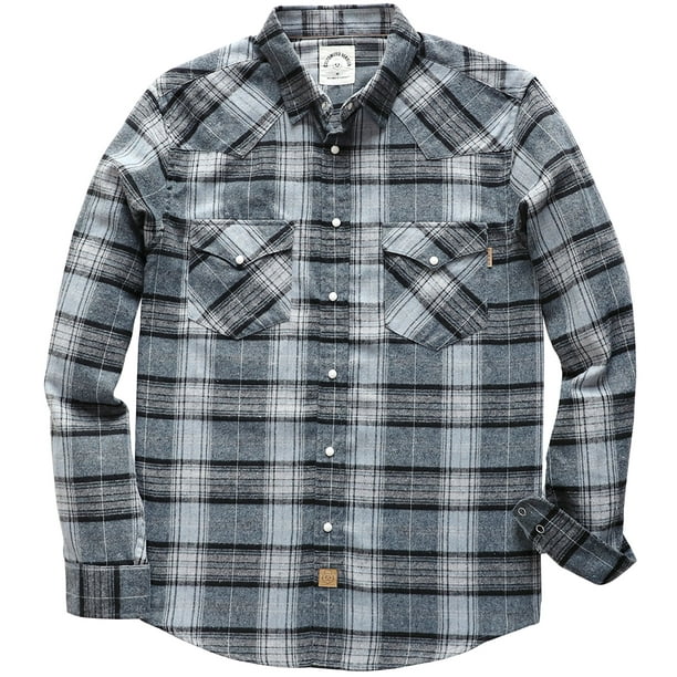 Dubinik® Flannel Shirt For Men Western Cowboy Pearl Snap Shirts For Men ...