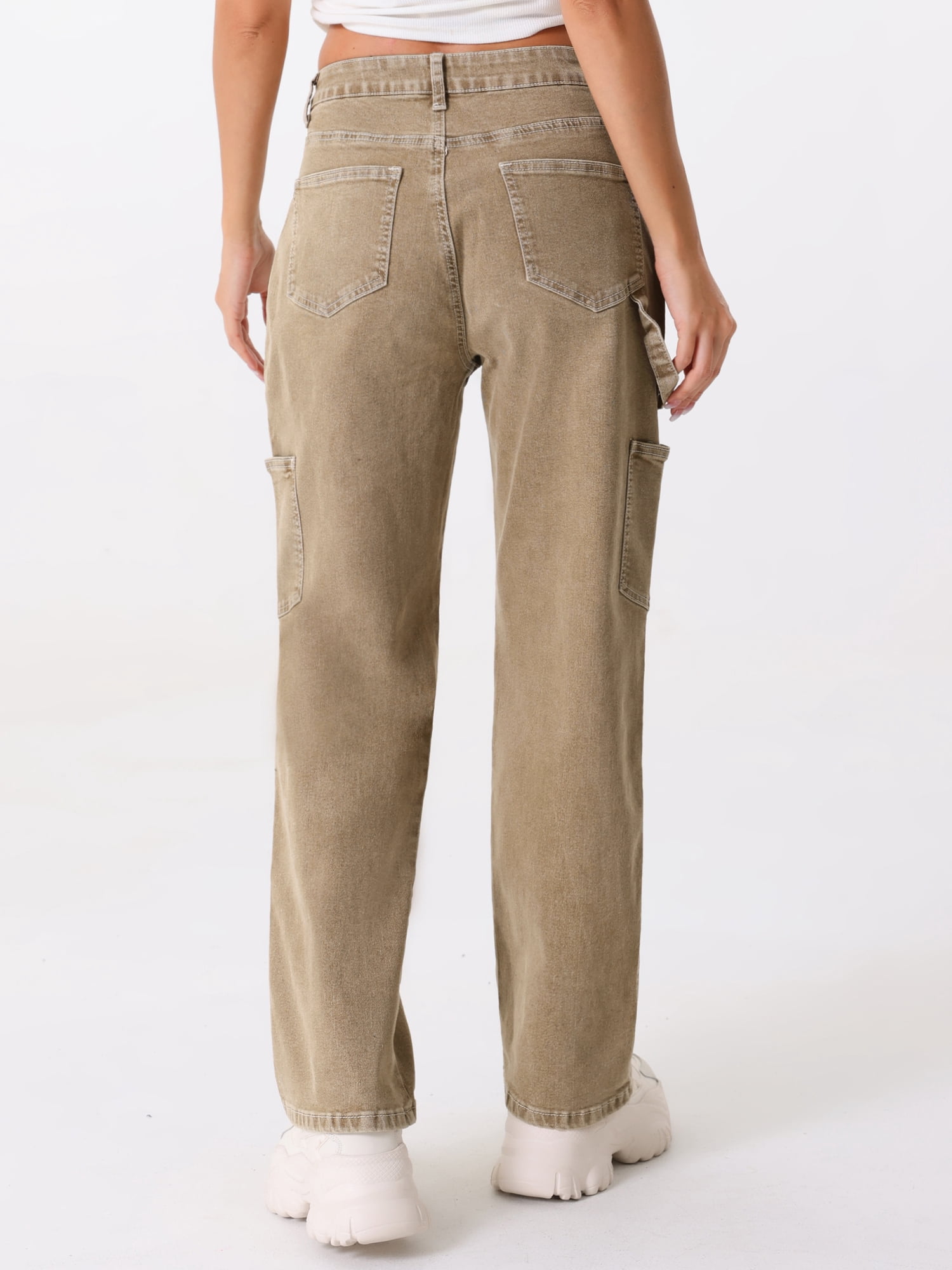 DARING DIVA Women's High Waist Baggy Y2K Street Cargo Pants with Pockets XL Camel