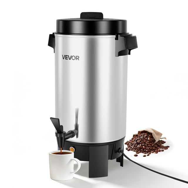 VEVOR Commercial Coffee Urn, 40 Cup 203oz Hot Beverage Dispenser with Dripless Faucet, 1090W Quick-Brewing Coffee Maker, Automatic Temperature Control