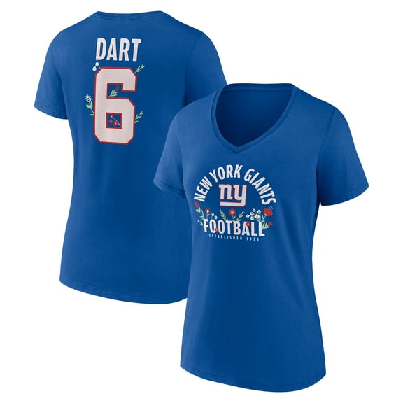 Women's Jaxson Dart Royal New York Giants Floral Name & Number V-Neck T-Shirt