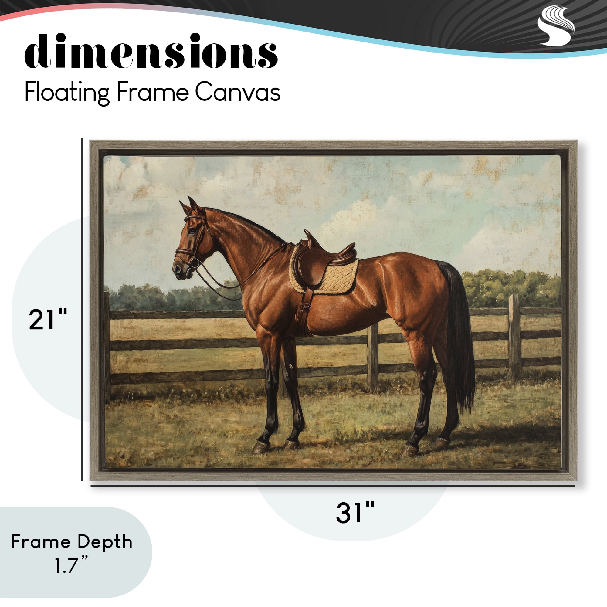 Stupell Industries Chocolate Stag Saddled in Pasture Brown Framed Floater Canvas Wall Art, design by Petal Prints Design