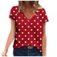thumbnail image 2 of ICHUANYI Clearance Women's V-neck Print T-shirt Fashion And Comfortable Women's Short Sleeve Top(Red, XXL) ICHUANYI WER2023080707936, 2 of 5