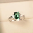 thumbnail image 3 of Green sapphire ring, green emerald cut gemstone ring, sterling silver wedding ring, 3 of 4
