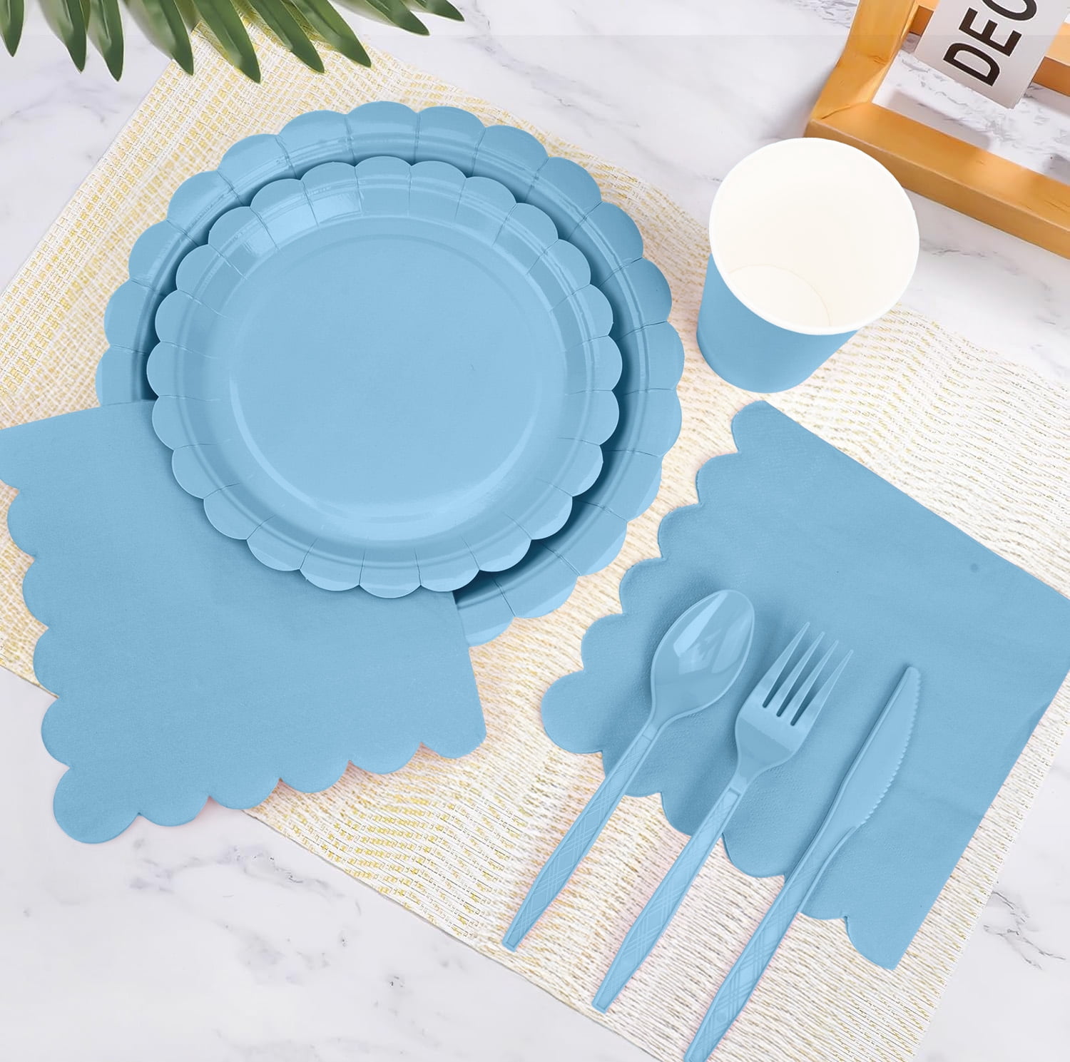 Inadays 175Pcs Disposable Party Supplies Includes Blue Paper Plates Cup Napkins Forks Spoons Knives, Dinnerware Set for Garden Party Birthday BBQ Baby Shower Wedding, Serve 25 Guests
