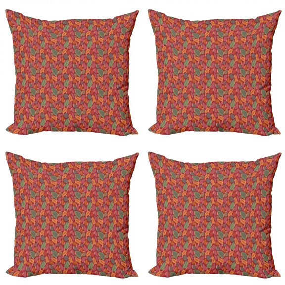 Ambesonne Philodendron Throw Pillow Cover 4 Pack, Autumnal Botanical, 20", Dried Rose Multicolor