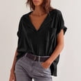 thumbnail image 2 of JIUIKE Oversized Tops for Women Short Sleeve T-Shirts Deep V Neck Solid Color Loose Fitting Tees, 2 of 8