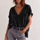 thumbnail image 2 of Camisas de Manga Corta para las Mujeres Casual Cuello en V Sólido, Mezcla de Algodón Moda de Verano Blusa Superior, 2 of 8